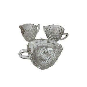 Vintage Fostoria American Clear - Lot of 3 pcs Nut Dish Cream Sugar